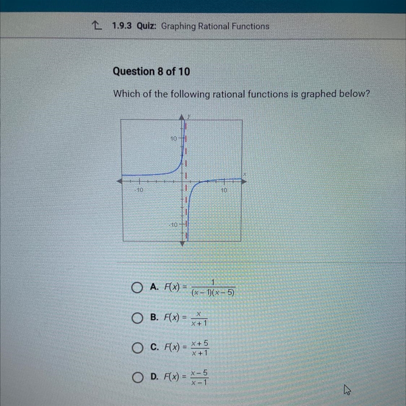 Which of the following rational functions is graphed below?-example-1