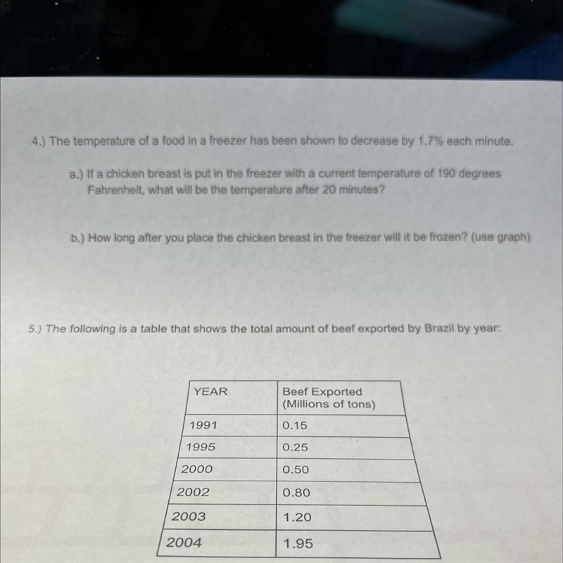 4.) The temperature of a food in a freezer has been shown to decrease by 1.7% each-example-1