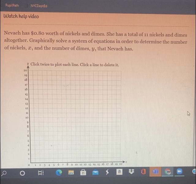 Graphically solve a system of equations in order to determine the number of nickels-example-1