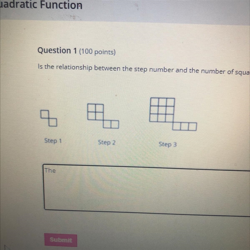 Is the relationship between the step number and the number of squares a quadratic-example-1