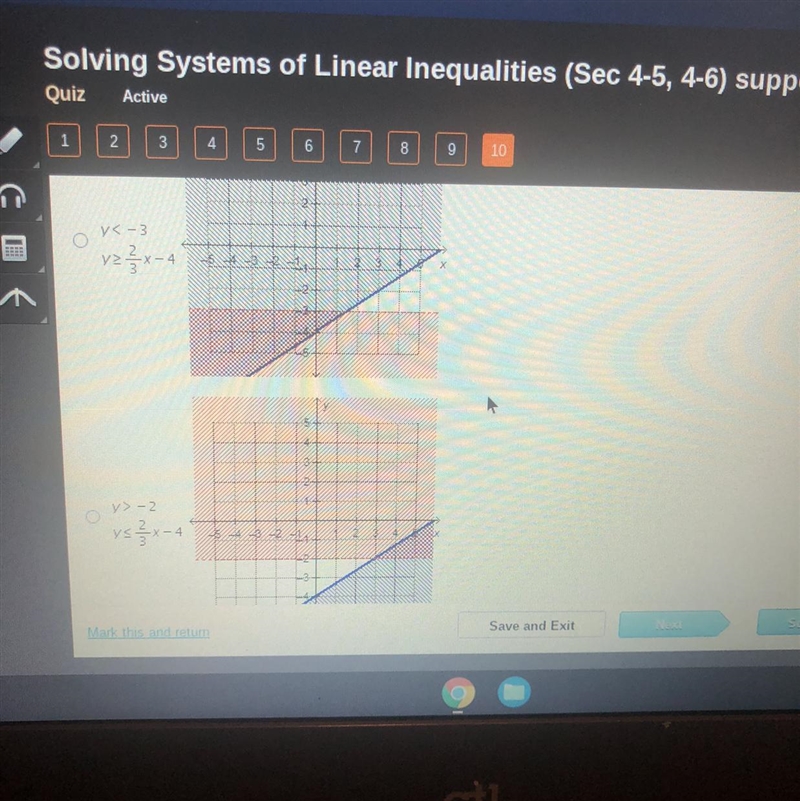 Which system of linear inequalities has the point (3,-2) in its solution set ?-example-1