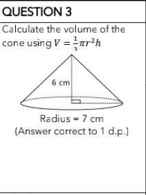 Calculate the volume of the cone using V = r²h 6 cm Radius - 7 cm (Answer correct-example-1