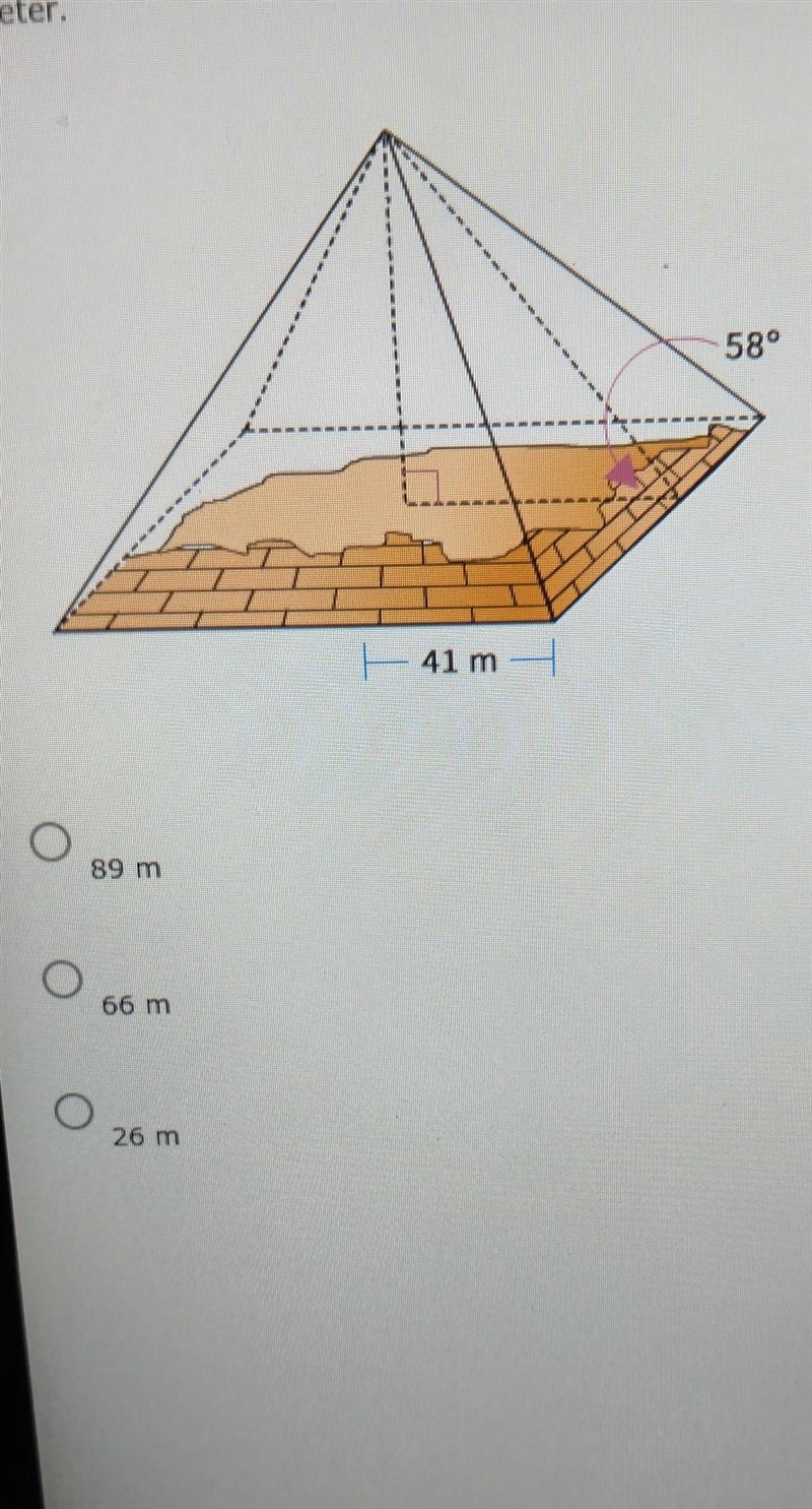 use the information in the illustration to find the height of the pyramid. round your-example-1