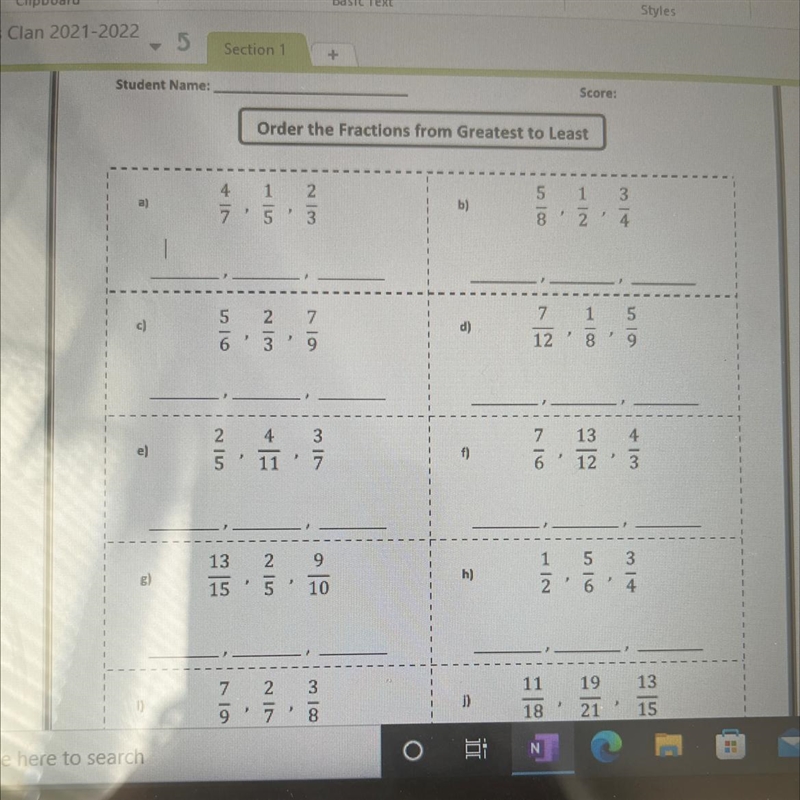 Order the fractions from greatest from leastSolve a, b, c , d, e-example-1