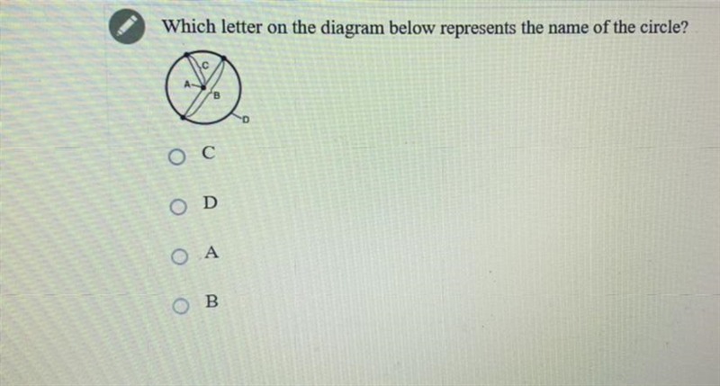 Which letter on the diagram below repersents the name of the circle-example-1