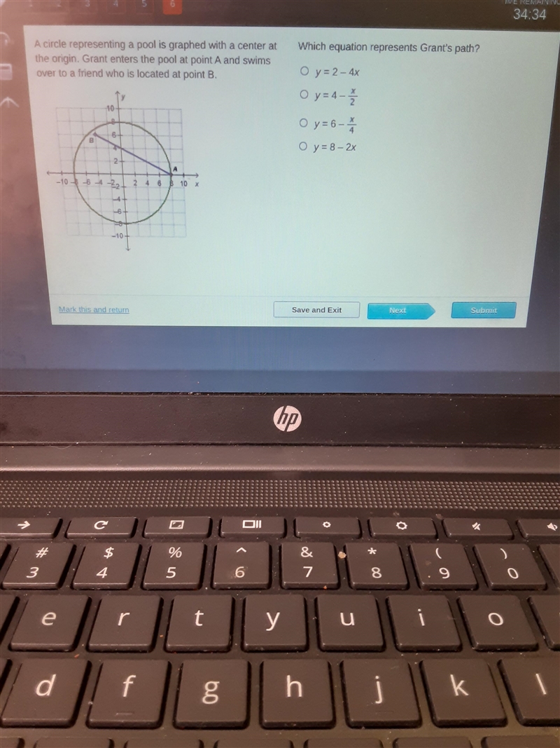 A circle representing a pool is graphed with a center at the original. Grant eneters-example-1