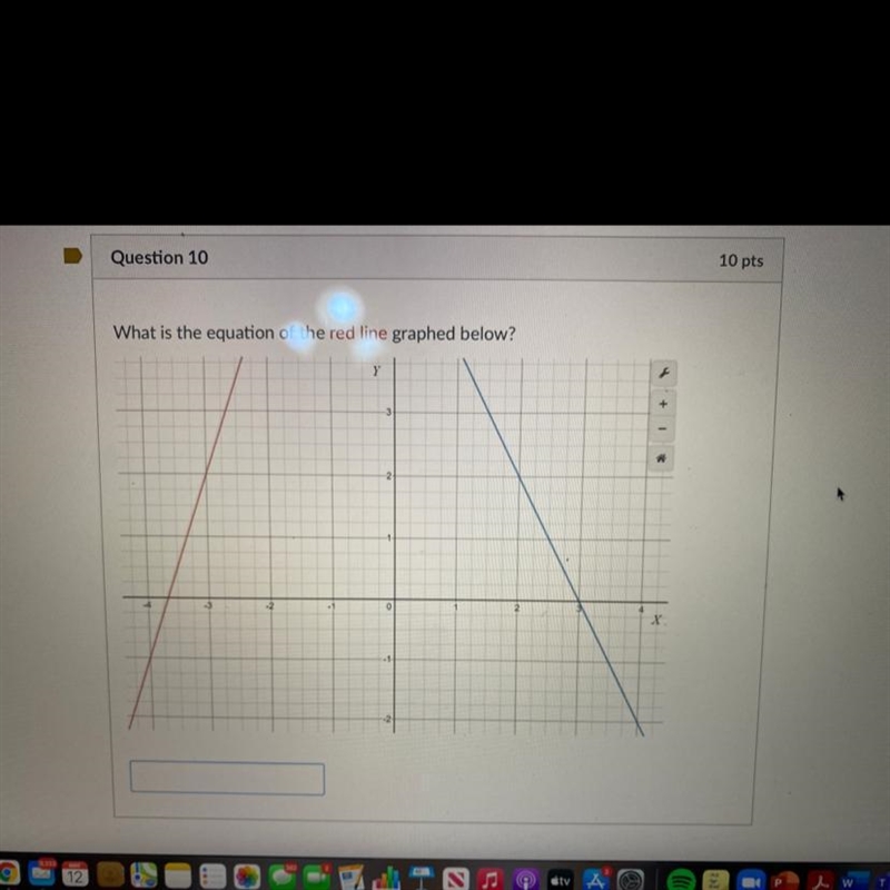 What is the equation of the red line graphed below?-example-1