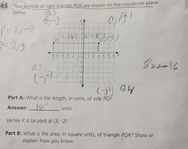 45 (Two yertices of right triangle PQR are shown on the coordinate plane below. G-example-1