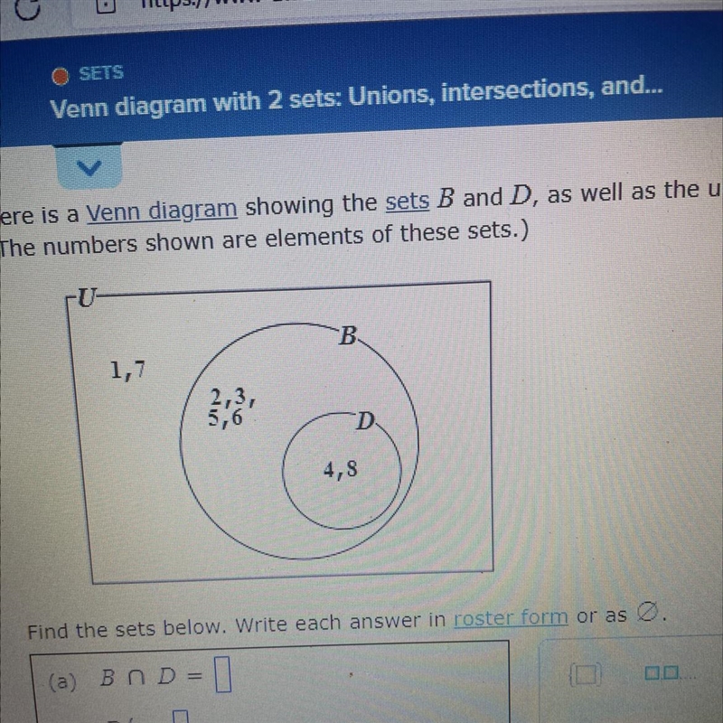 Venn diagrams: unions, intersections, and complements Attached is the photo references-example-1