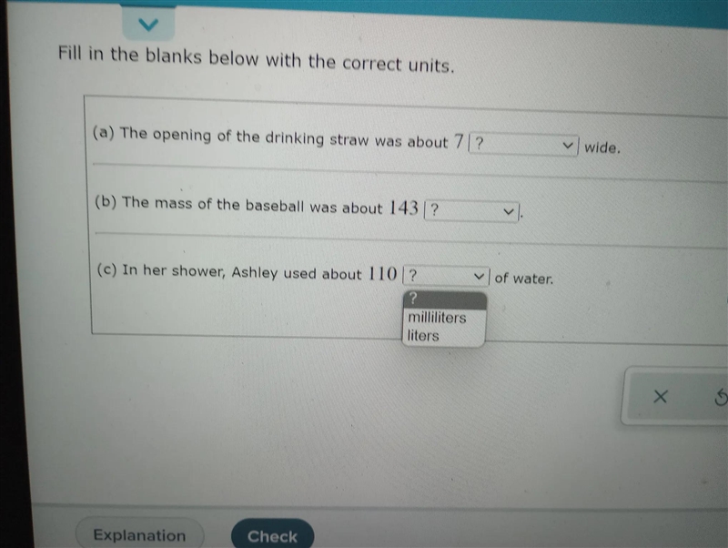 Fill in the blanks below with the correct units. (a) The opening of the drinking straw-example-3