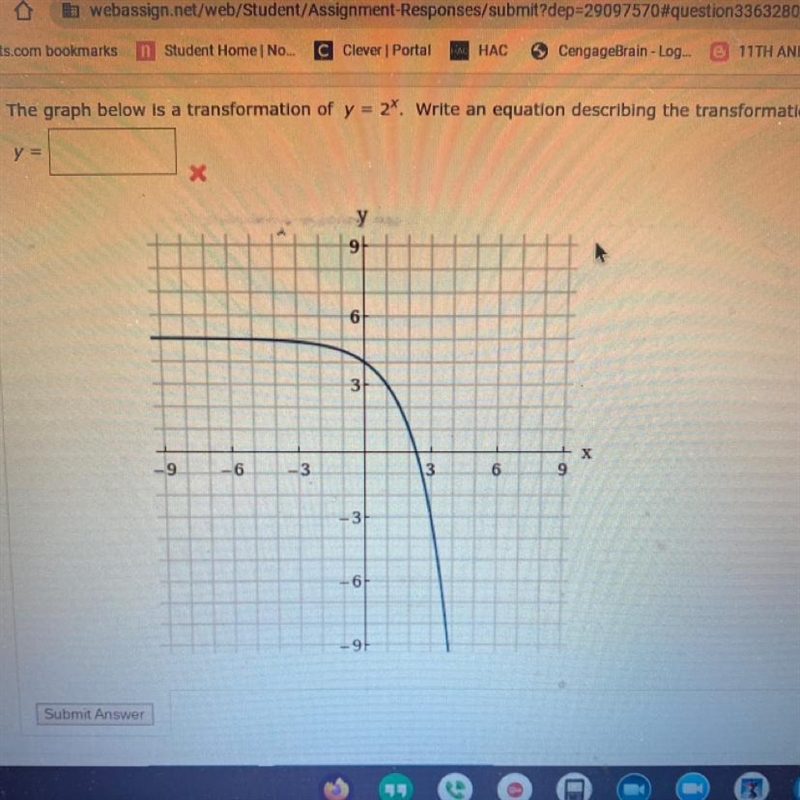 The graph below is a transformation of y=2^x write an equation describing the transformation-example-1