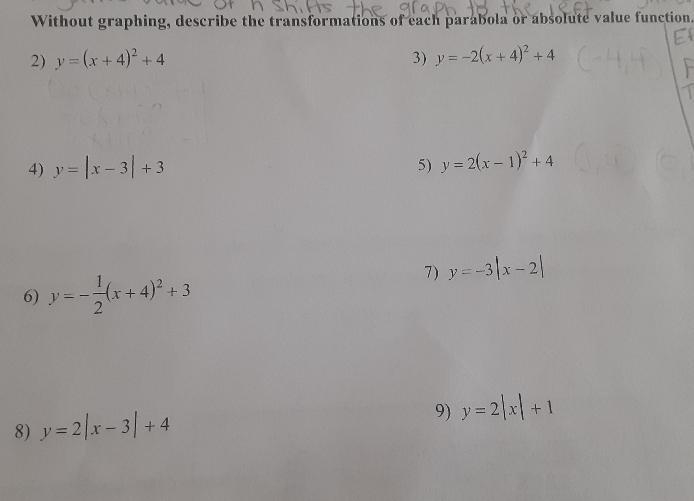 Without graphing, describe the transformations of each parabola or absolute value-example-1