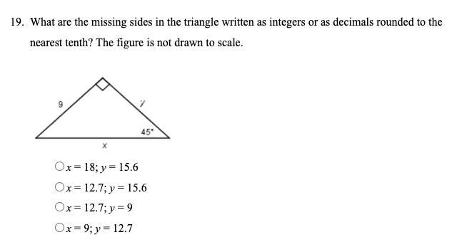 What are the missing sides in the triangle written as integers or as decimals rounded-example-1