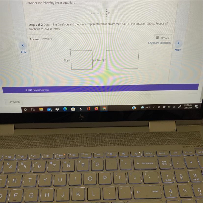 Consider the following linear equation.y = -1-Step 1 of 2: Determine the slope and-example-1