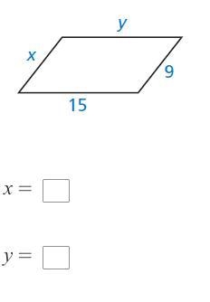 Find the value of each variable in the parallelogram.-example-1