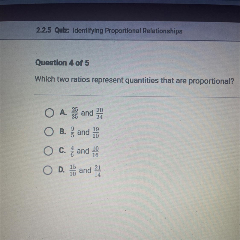 Which two ratios represent quantities that are proportional-example-1