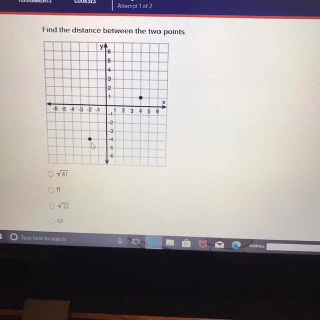 Find the distance between the two points-example-1