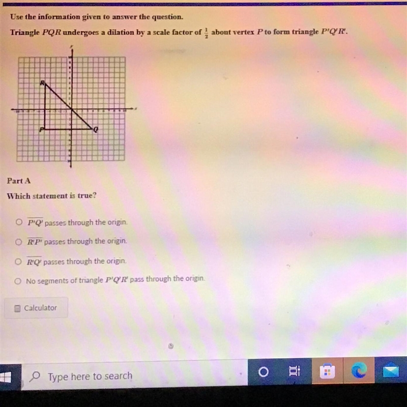 Use the information given to answer the question. Triangle PQR undergoes a dilation-example-1