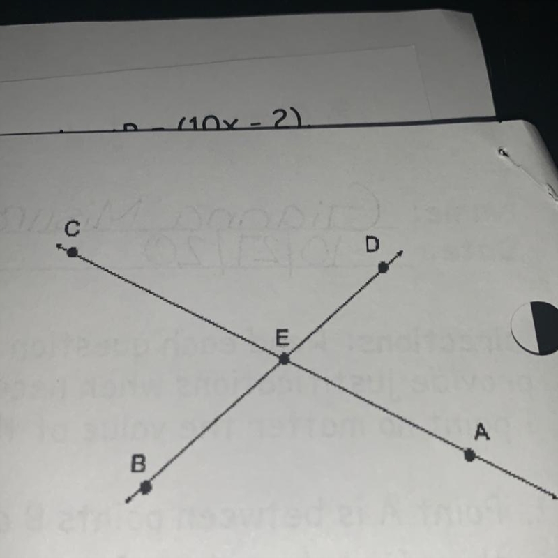 If the measure of angle BEC = 70°, find the measure of angle DEA-example-1