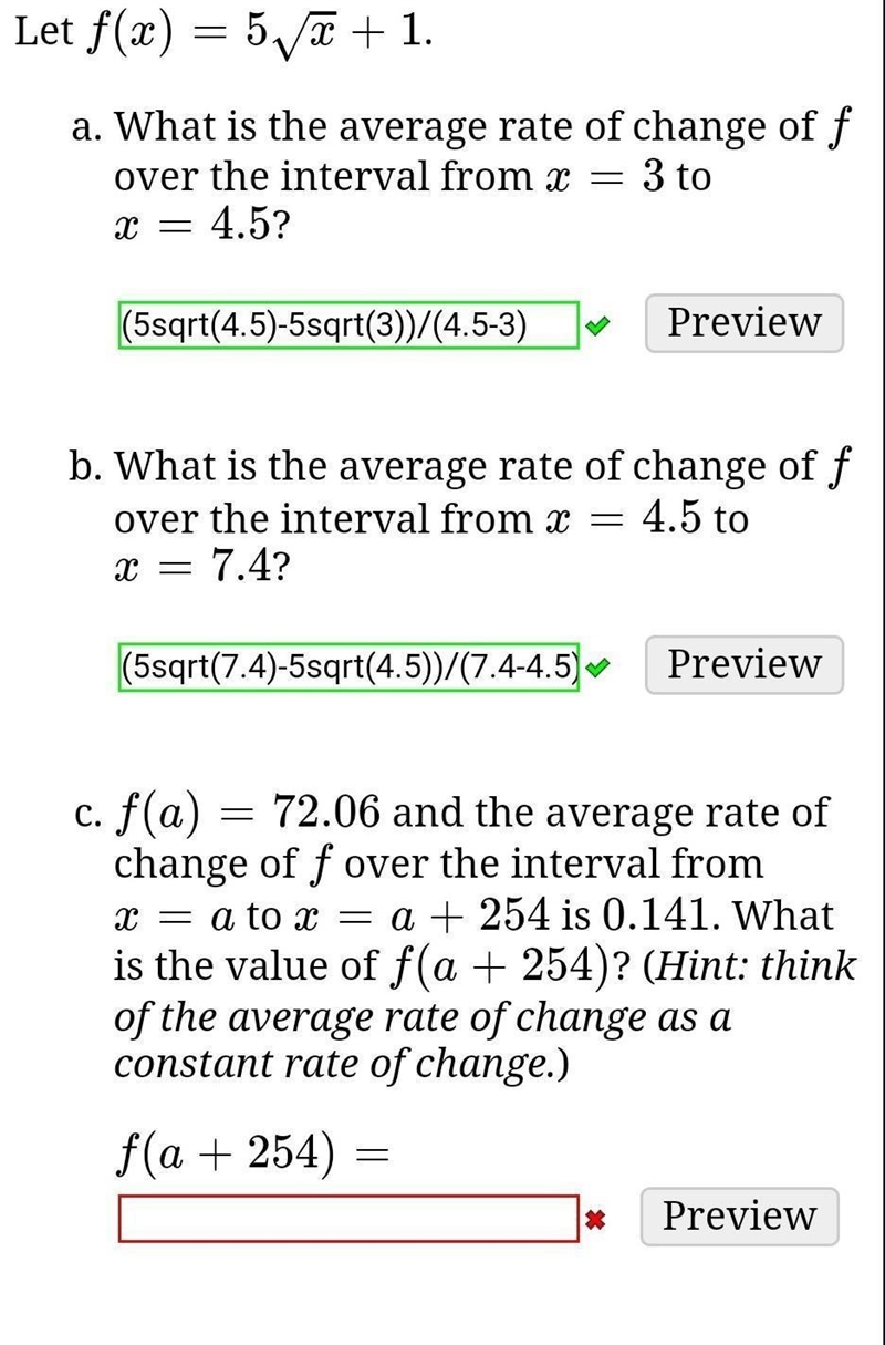 f(a)=72.06 and the average rate of change of ff over the interval from x=a to x=a-example-1