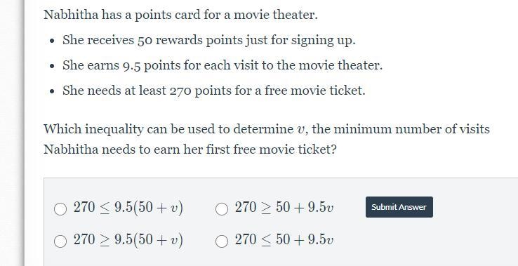 Nabhitha has a points card for a movie theater.She receives 50 rewards points just-example-1