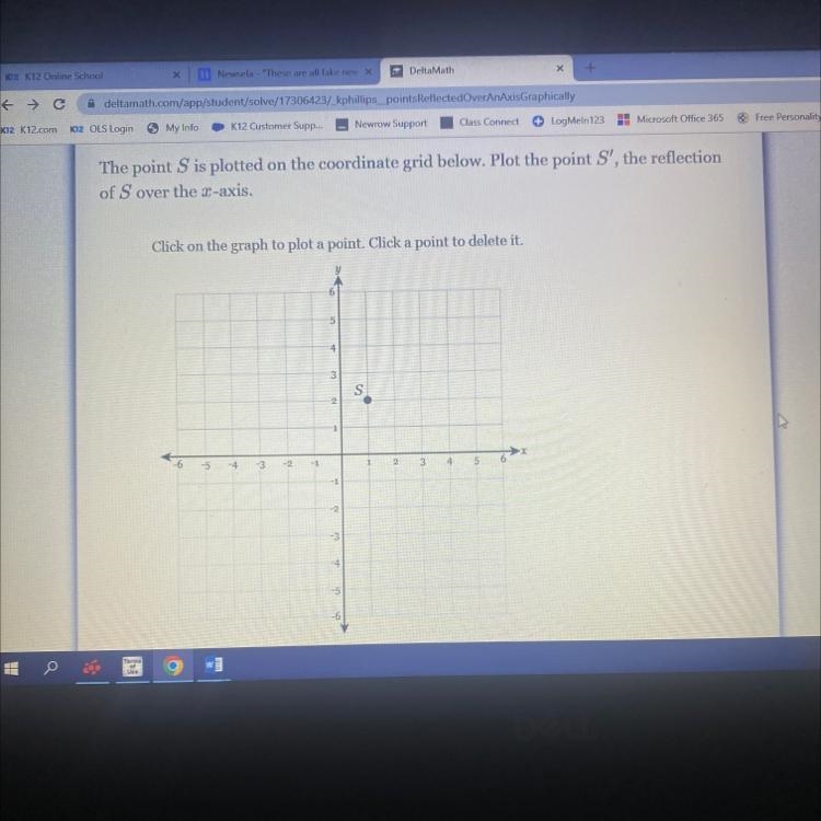 The point S is plotted on the coordinate grid below. Plot the point S', the reflection-example-1