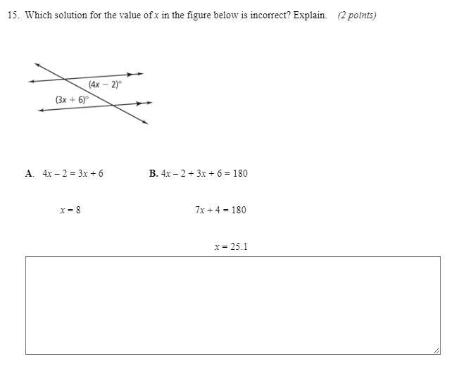 Which solution for the value of x in the figure below is incorrect? explain-example-1