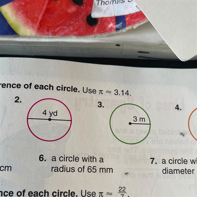 Find the circumference of each circle. Number 3 Radius = 3m-example-1