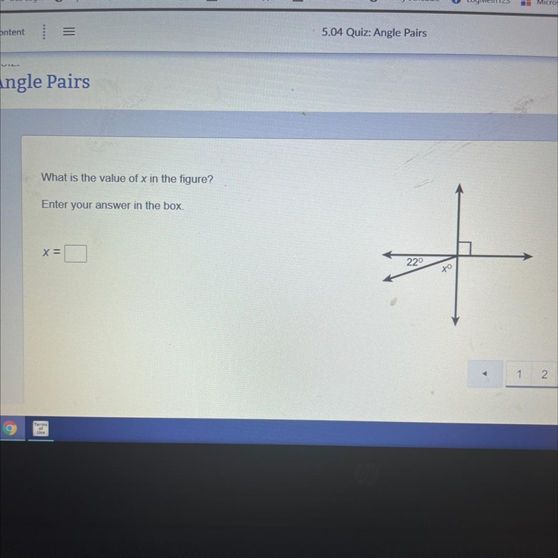 What is the value of x in the figure? Enter your answer in the box. x=-example-1