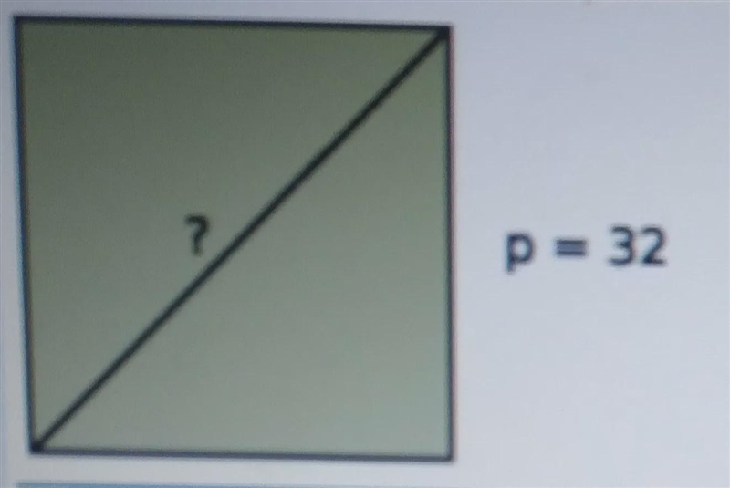 Find the length of the diagonal of a square with perimeter 32.A.4 √(2)B. 8C.2 √(2)D-example-1