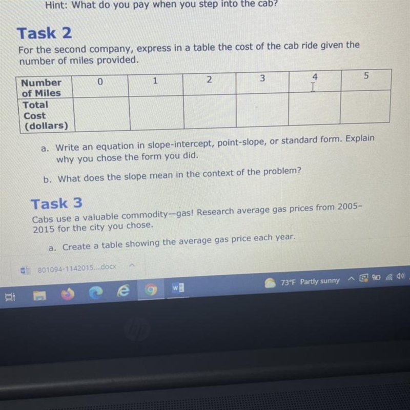 I need help with task 2!!Cab companies often charge a flat fee for picking someone-example-1