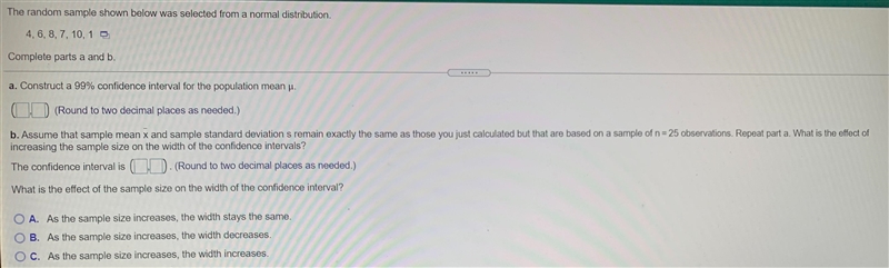 The random sample shown below was selected from a normal distribution4,6,8,7,10,1Complete-example-1