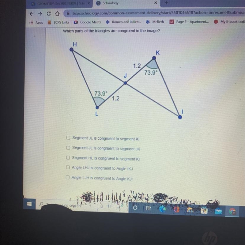 I need to know which parts of the triangle are congruent in the image?-example-1