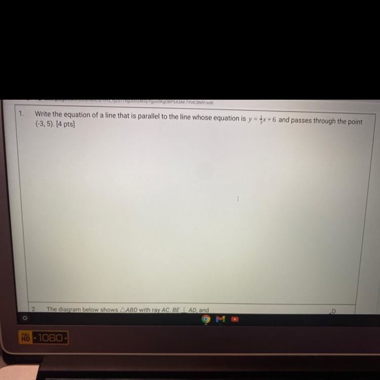 Write the equation of a line that is parallel to the line whose equation is y = 1/3x-example-1