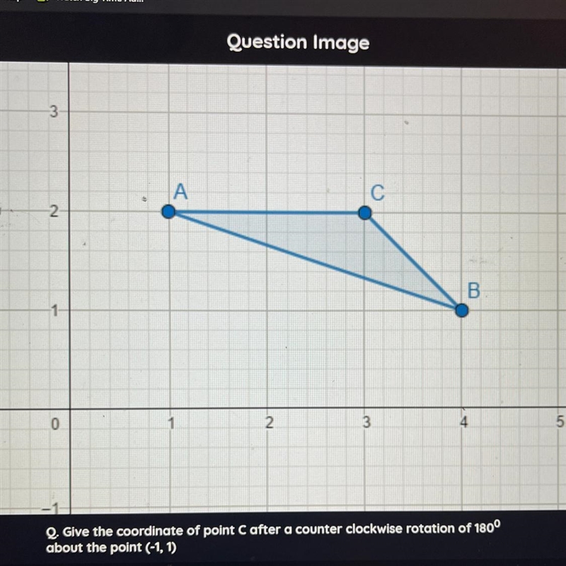 Give the coordinate of point C after a counter clockwiserotation of 180° about the-example-1