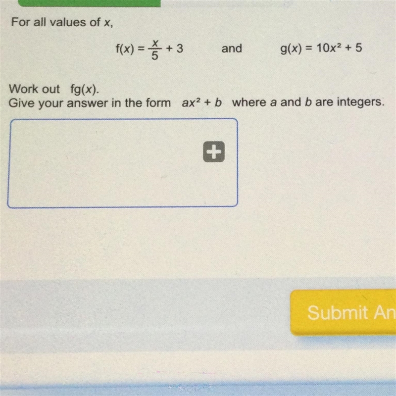 For all values of x, f(x)=x/5 +3-example-1