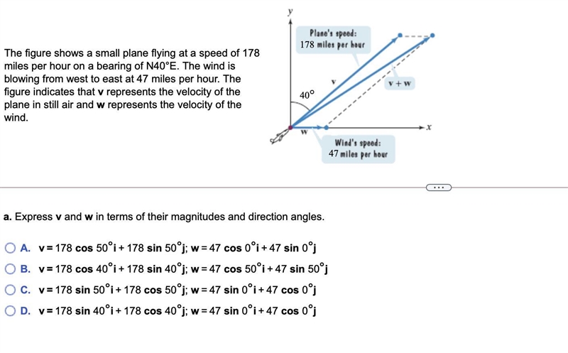 The figure shows a small plane flying at a speed of 178 miles per hour on a bearing-example-1