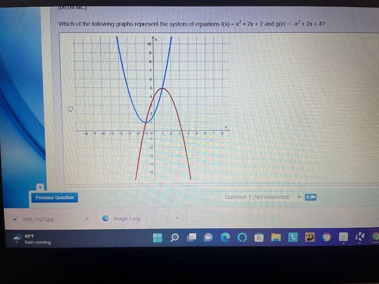 Which of the following graphs represent the system of equations f(x) = x2 + 2x + 2 and-example-1