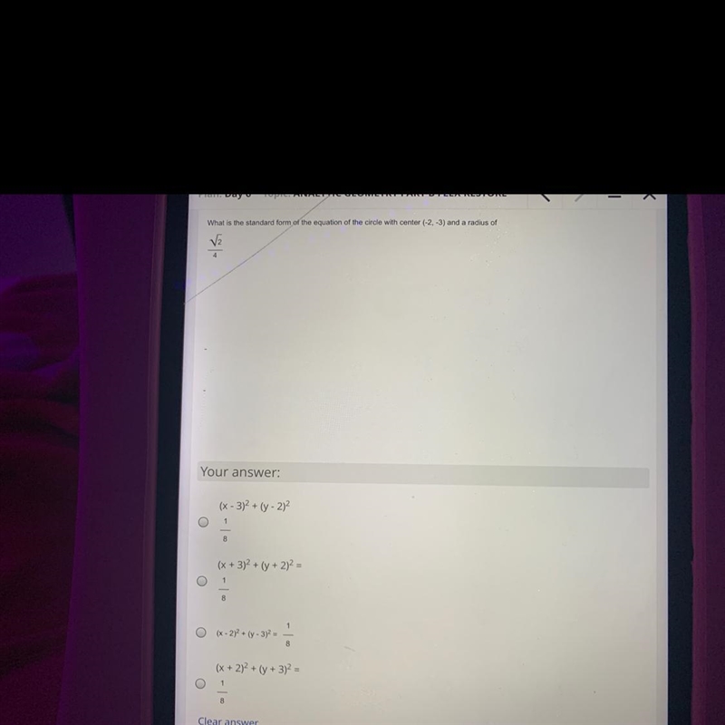 What is the standard form of the equation of the circle with center (-2,-3) and a-example-1