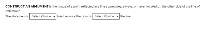 Is the image of a point reflected in a line sometimes, always, or never located on-example-1