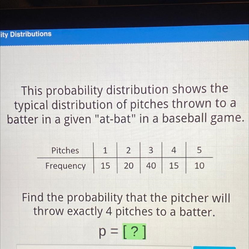 This probability distribution shows thetypical distribution of pitches thrown to abatter-example-1