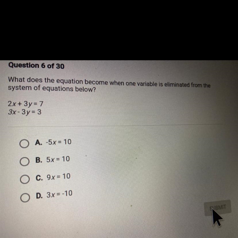 What does the equation become when one variable is eliminated from thesystem of equations-example-1