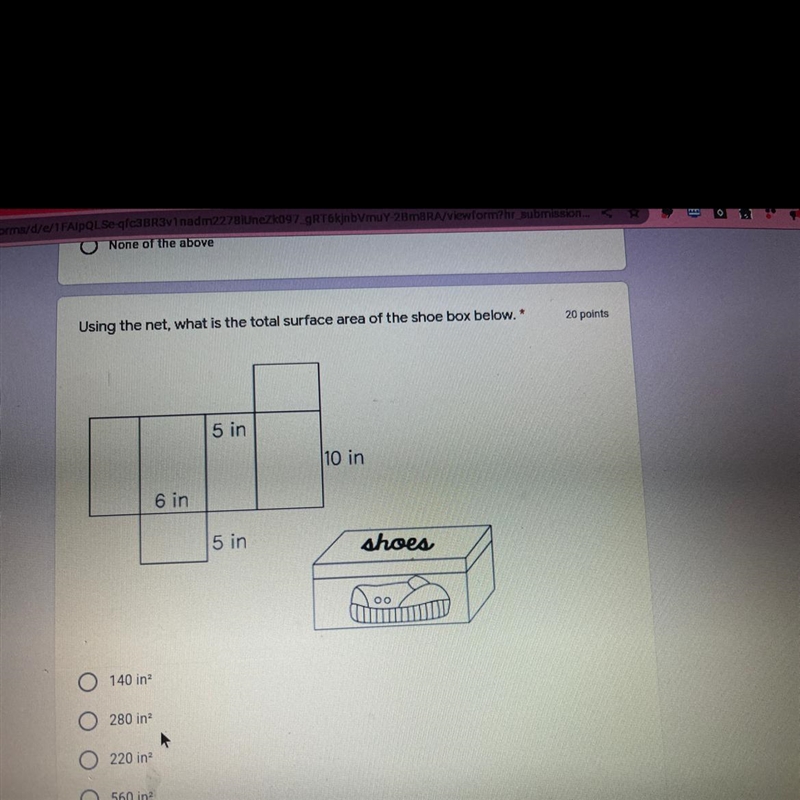 Using the net what is the total surface area of the shoe box below-example-1