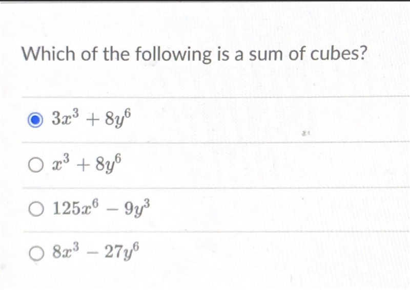 Which of the following is a sum of cubes?-example-1