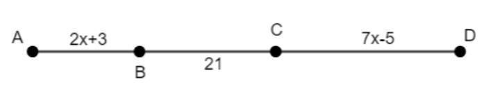 PLEASE HELP Line Segment AD=11x+10.6. Find the length of AB and CD. Show all work-example-1