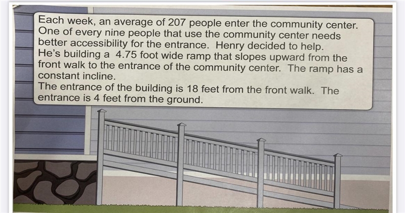 1.)Based on the average.how many people will usethe ramp each week? Setup ratio.2.) What-example-1