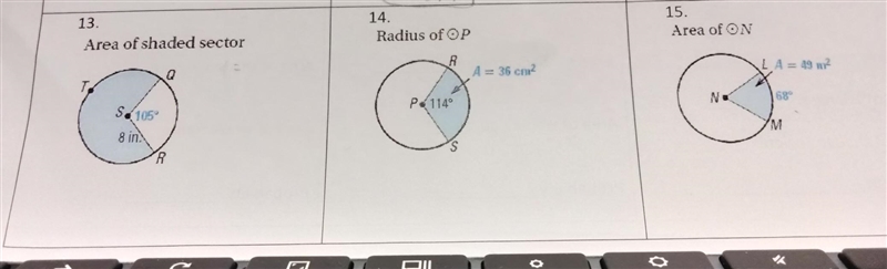 NO LINKS!! Find the indicated measure for each circle shown. Round answers to the-example-1