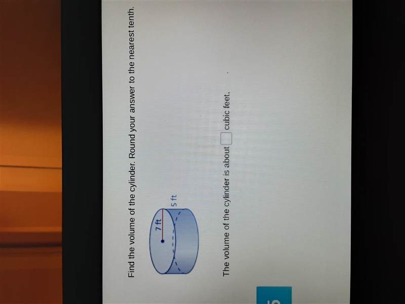 Find the volume of the cylinder. Round your answer to the nearest tenth.-example-1