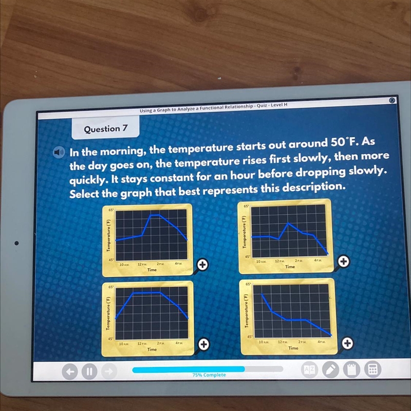 Question 7: In the morning, the temperature starts out around 50°F. As the day goes-example-1