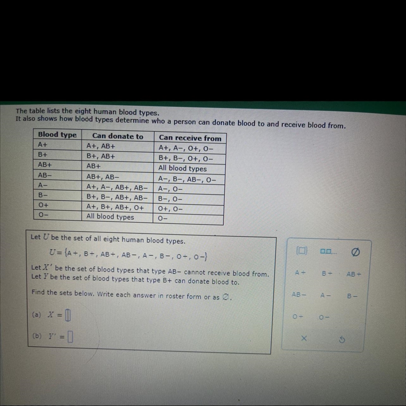 The table lists the eight human blood types. It also shows how blood types determine-example-1